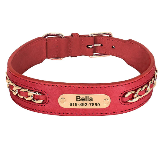 Collier cuir chien rouge avec tresse doree original