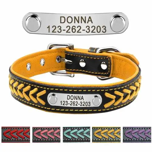 Collier chien personnalisé en cuir tressé