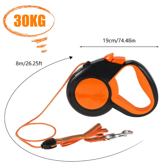 Laisse chien extensible 8 mètres de long orange