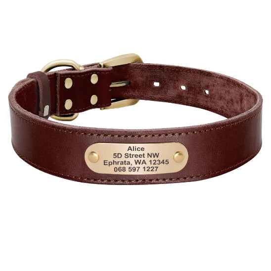 Collier pour chien en cuir marron personnalisable