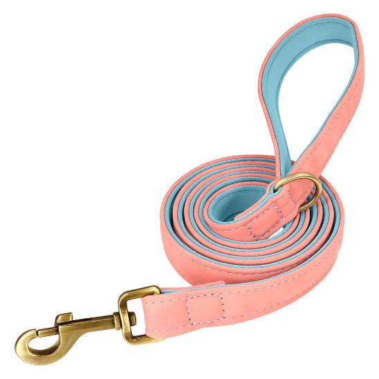 Collier chien cuir personnalisé rose