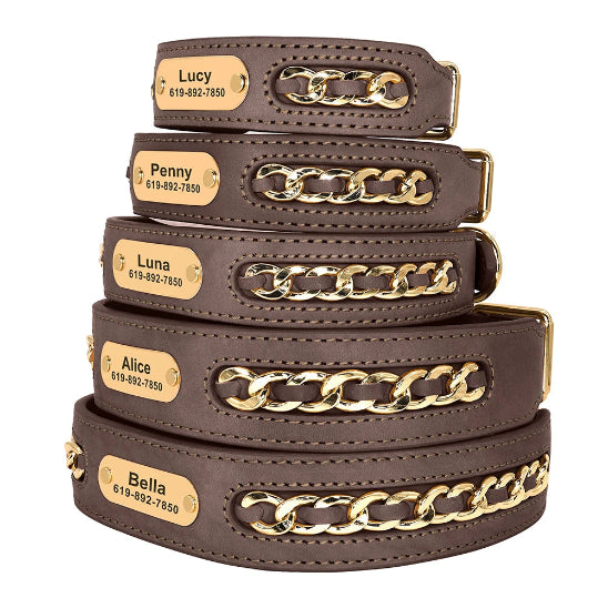 collier chien cuir marron avec gravure d'identification