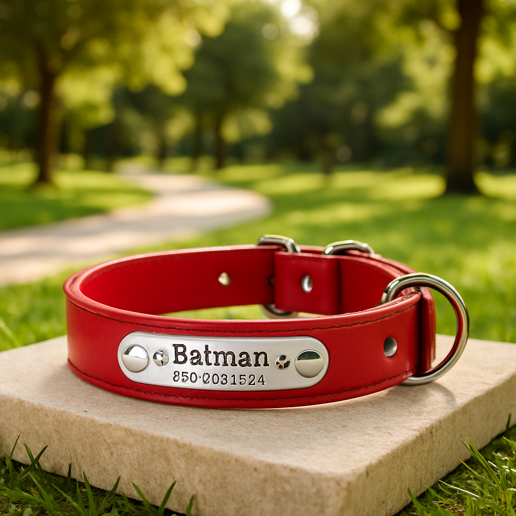 collier chien cuir personnalisé rouge
