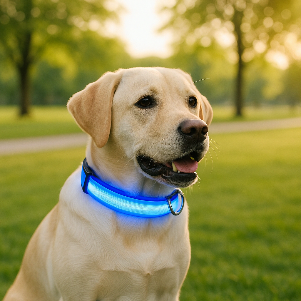 collier chien fluorescent sur un labrador