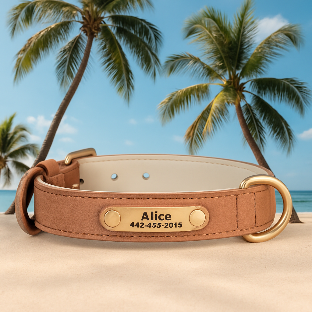 collier cuir chien personnalisable avec boucle doree