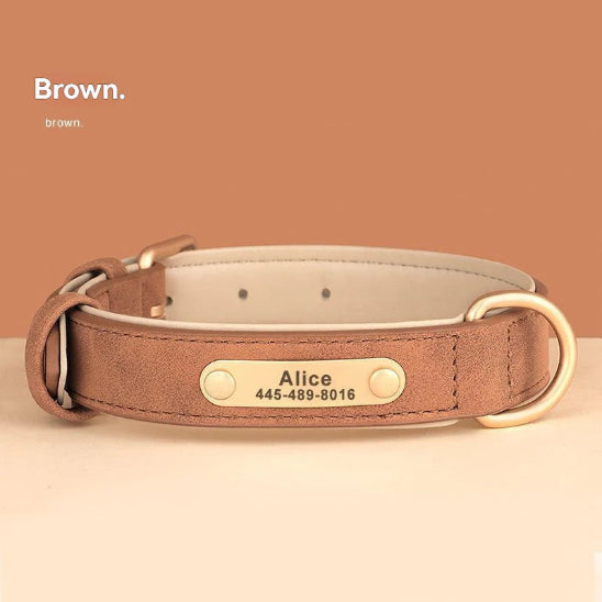 collier cuir chien personnalisable marron avec boucle doree