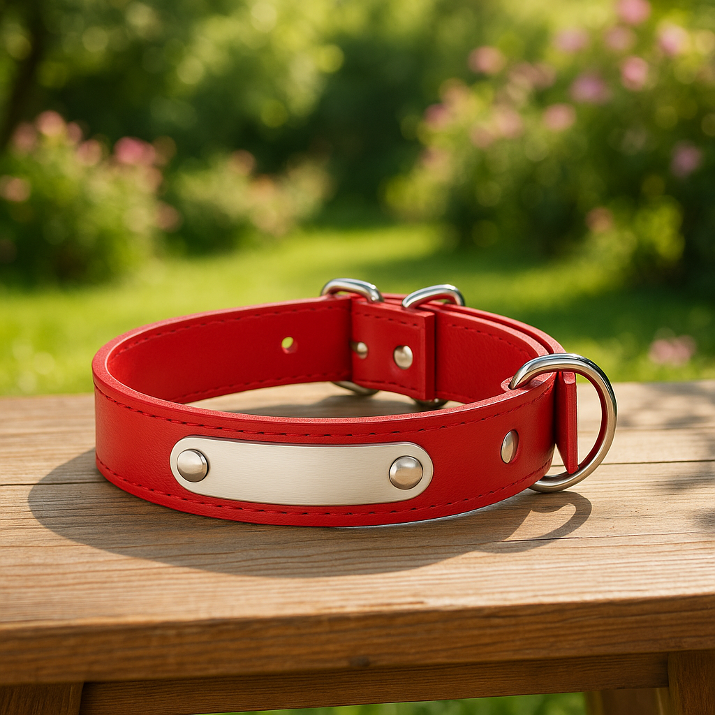 Collier Chien cuir personnalisé rouge