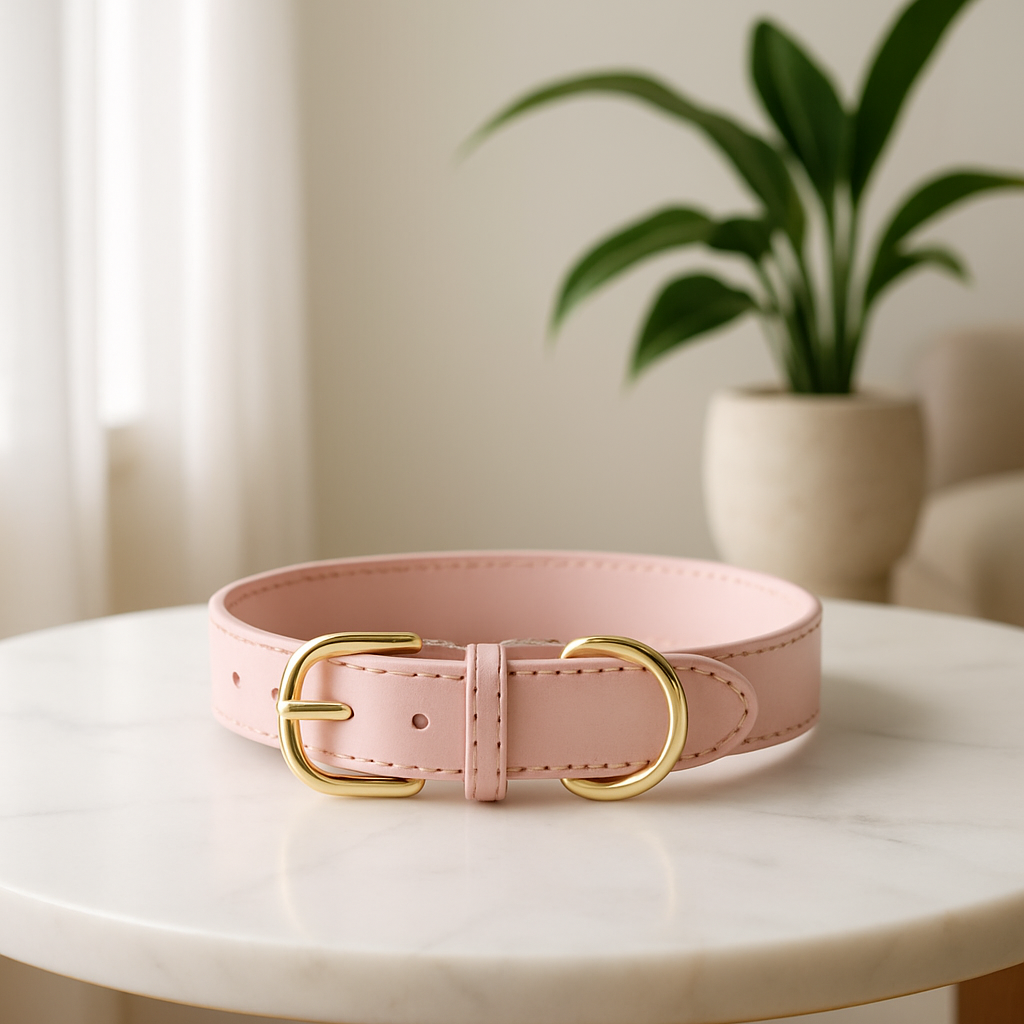 Collier cuir Chien rose