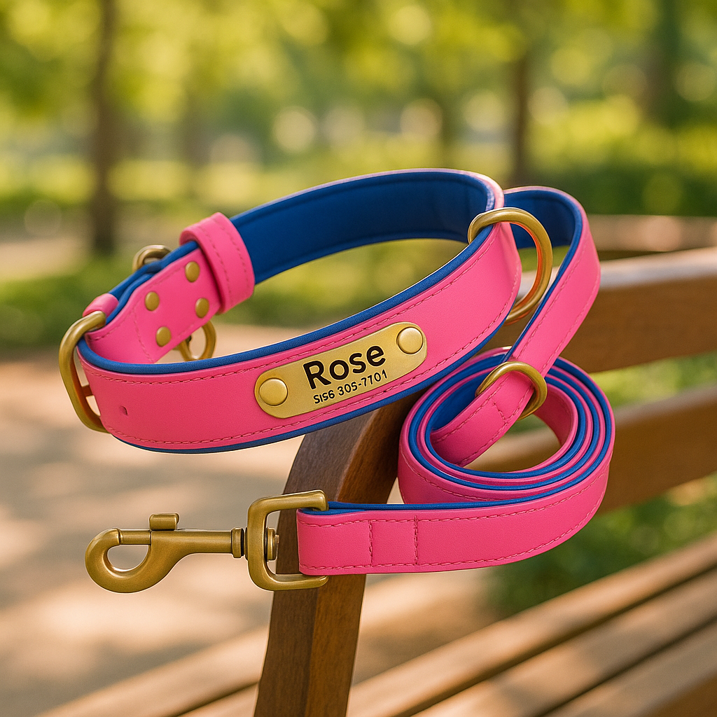 Collier Chien personnalisé prenom rose