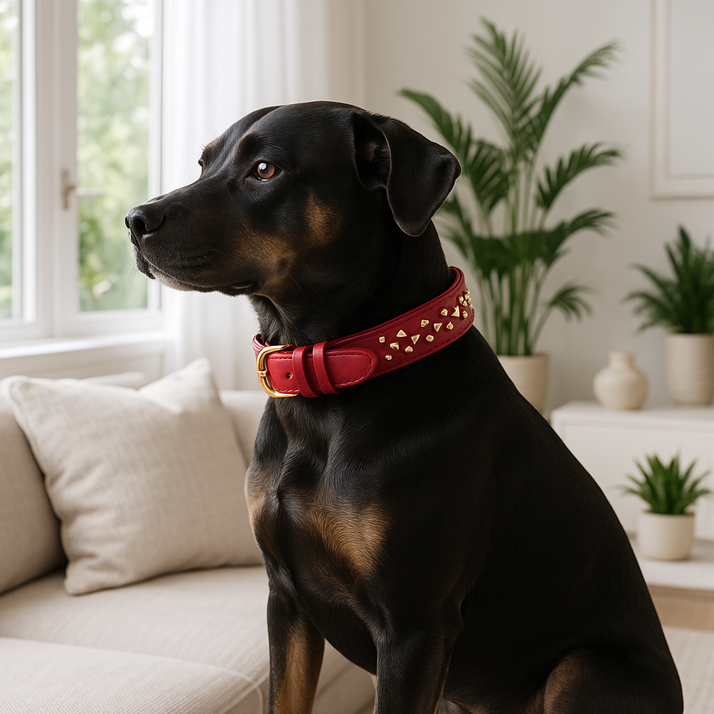 Collier cuir Chien rouge