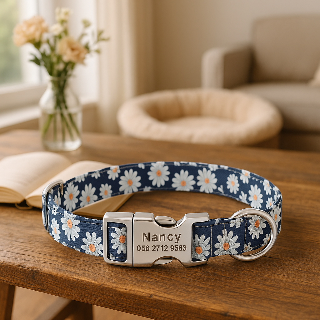 Collier Chien personnalisé fleuri