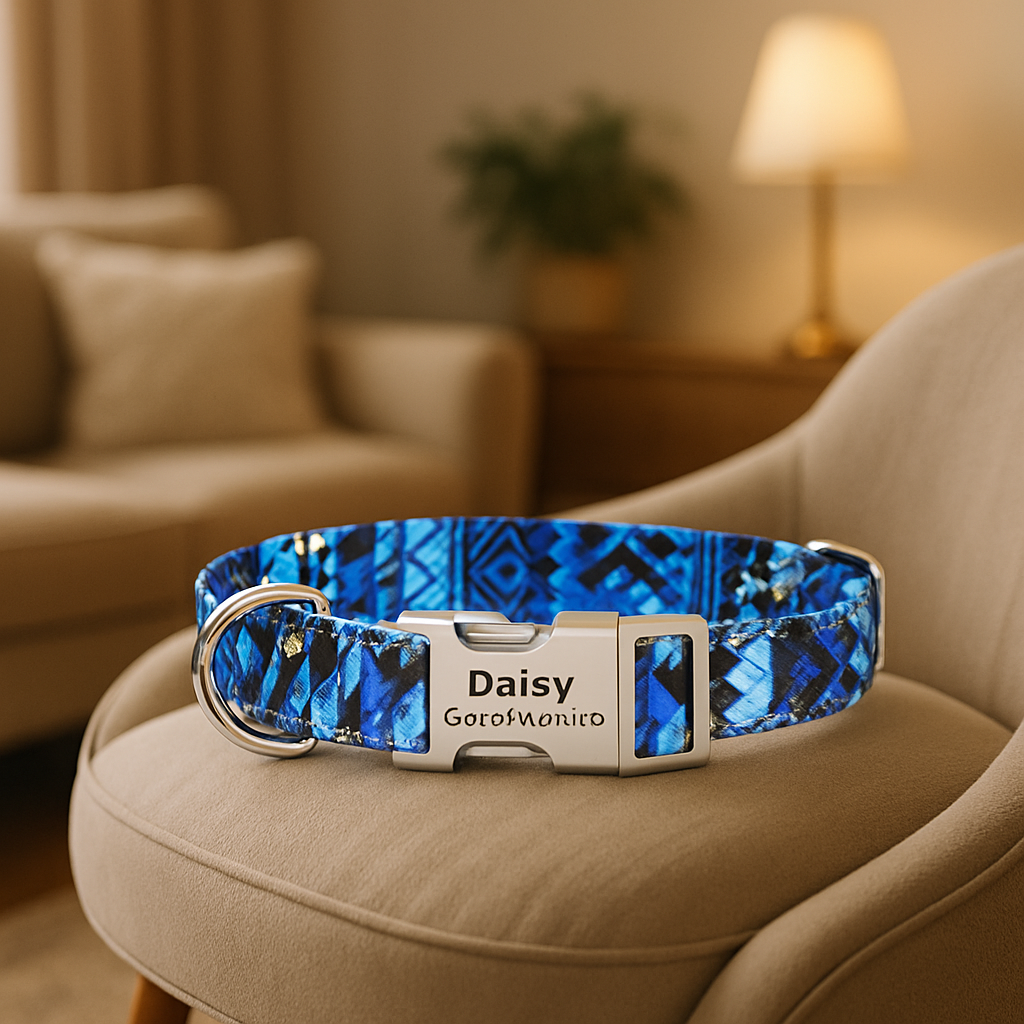 Collier Chien personnalisé bleu fluor