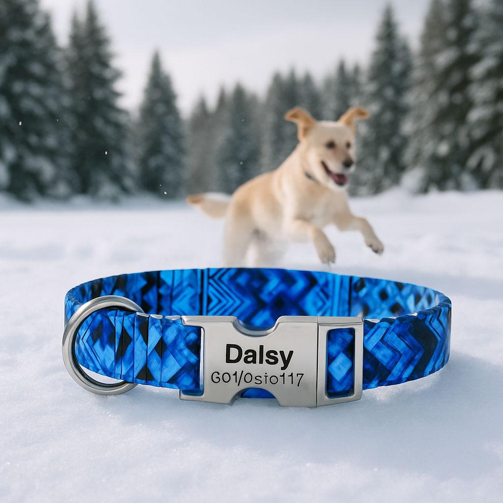 Collier Chien personnalisé bleu fluor
