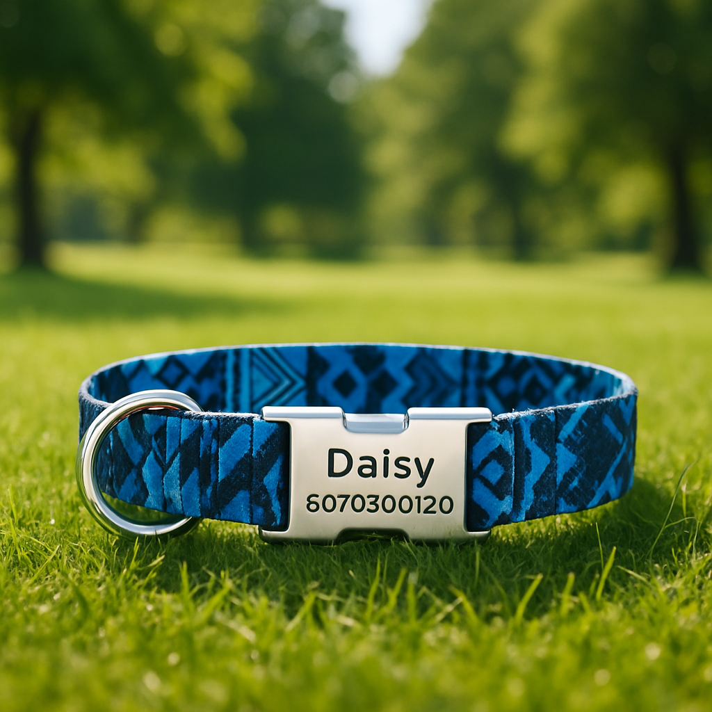 Collier Chien personnalisé bleu fluor