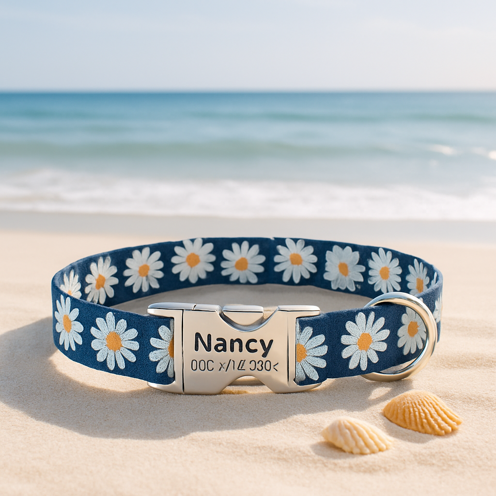 Collier Chien personnalisé fleuri
