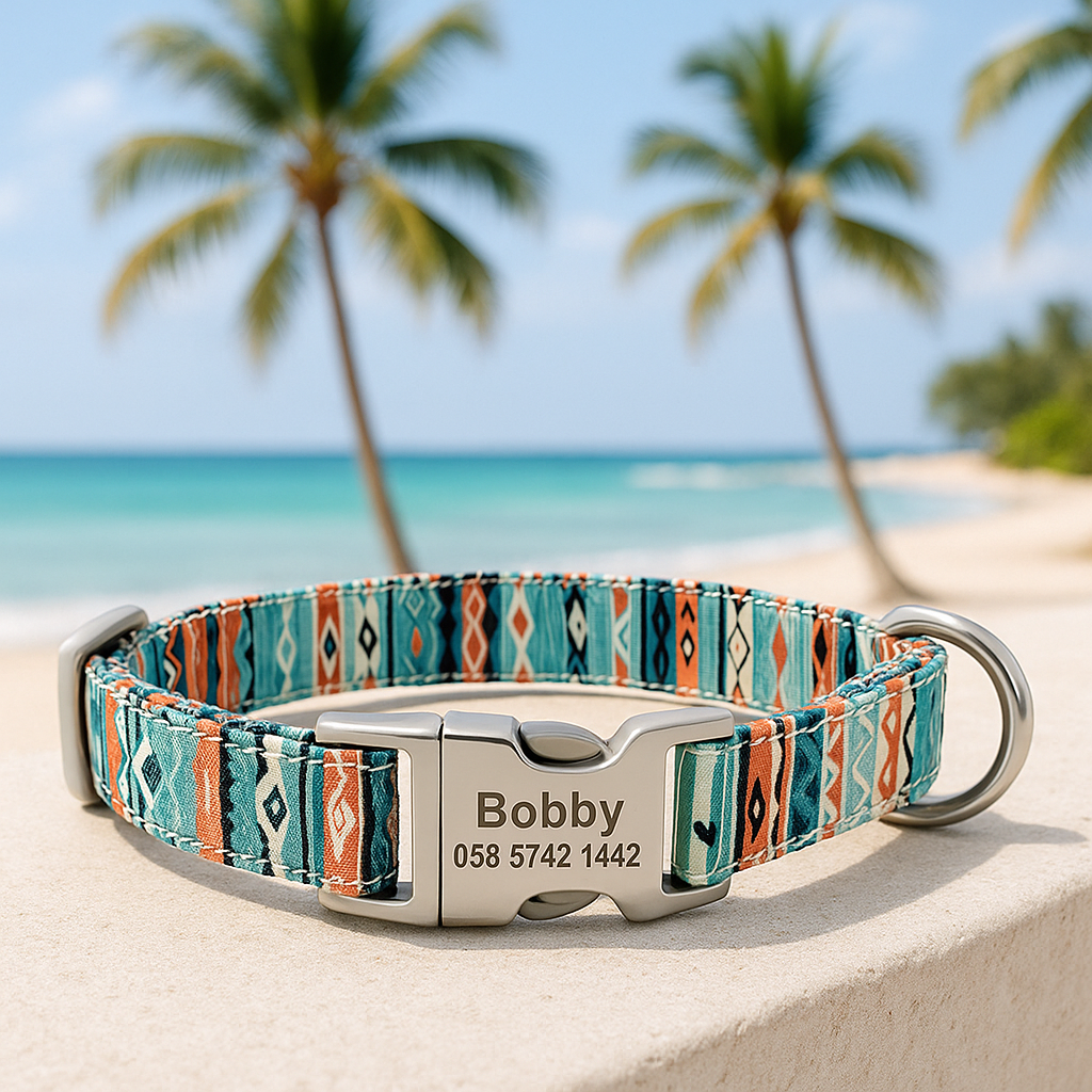 Collier chien personnalisé en tissu rembourré