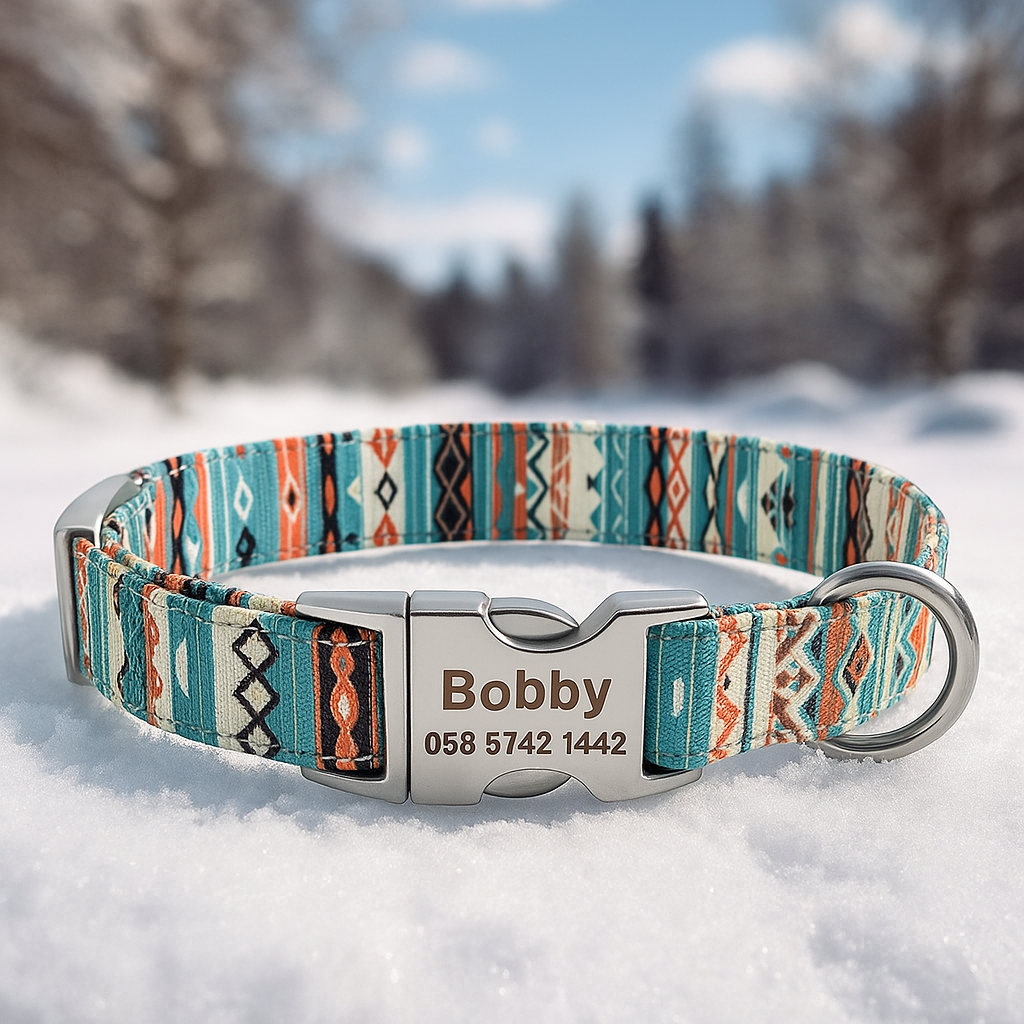Collier chien personnalisé en tissu rembourré