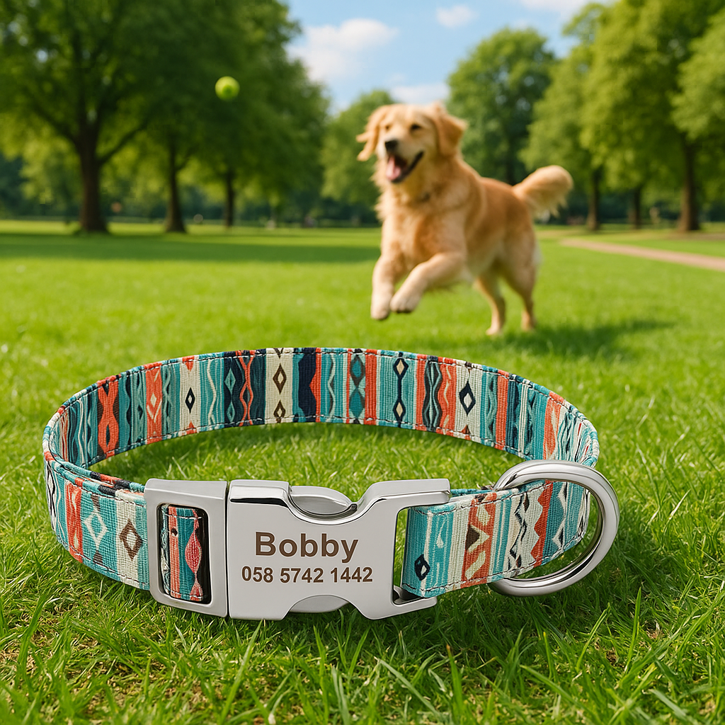 Collier chien personnalisé en tissu rembourré