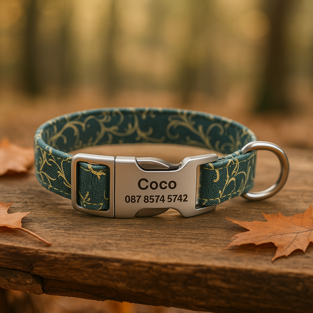 Collier Chien personnalisé vert forêt