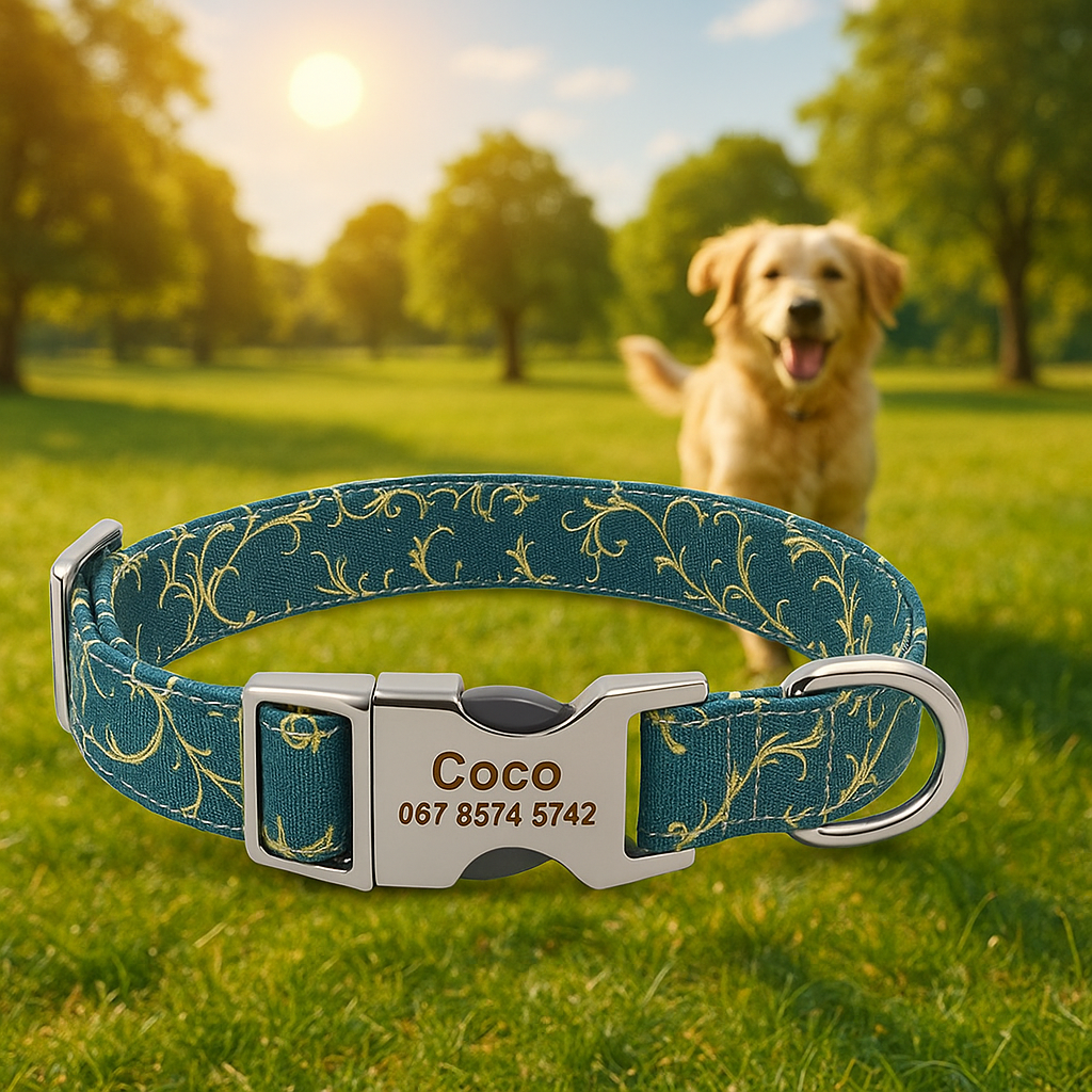 Collier Chien personnalisé vert forêt