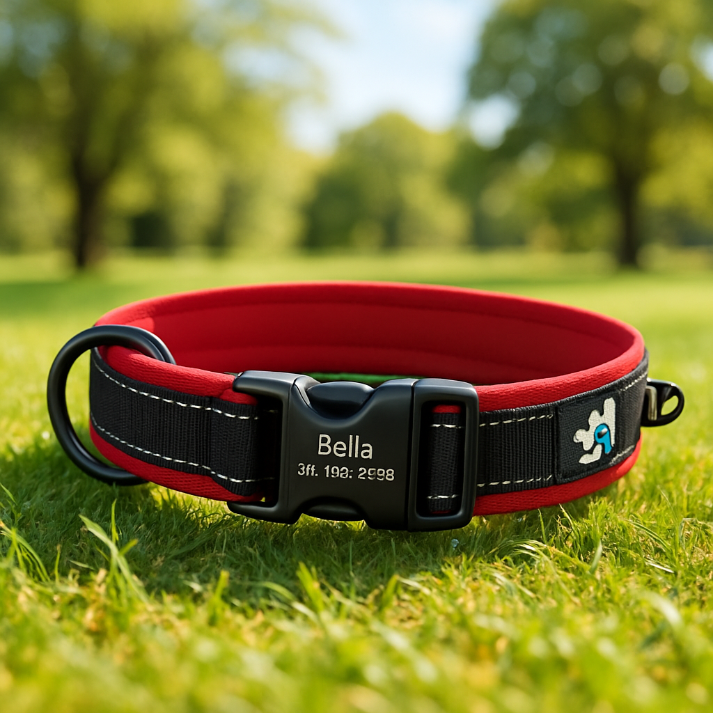 Collier pour chien rouge gravé
