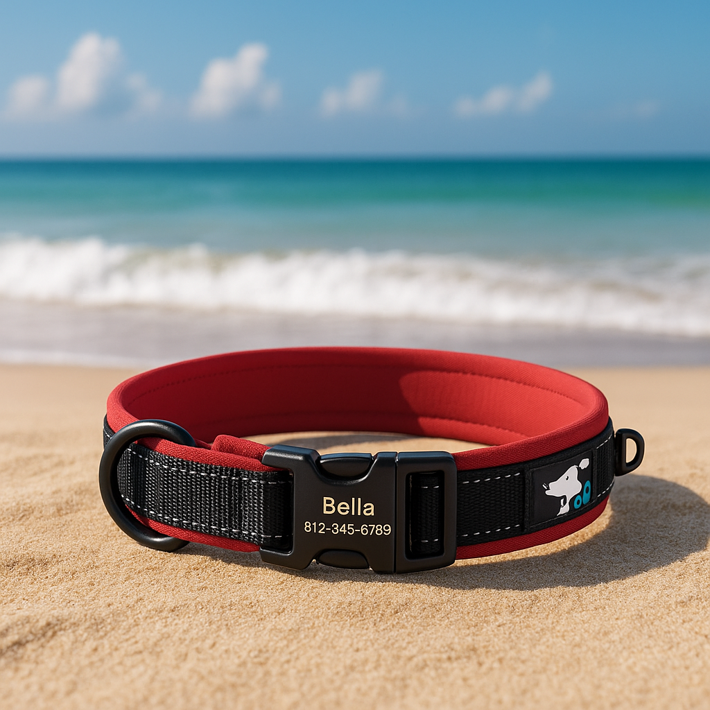 Collier pour chien rouge gravé