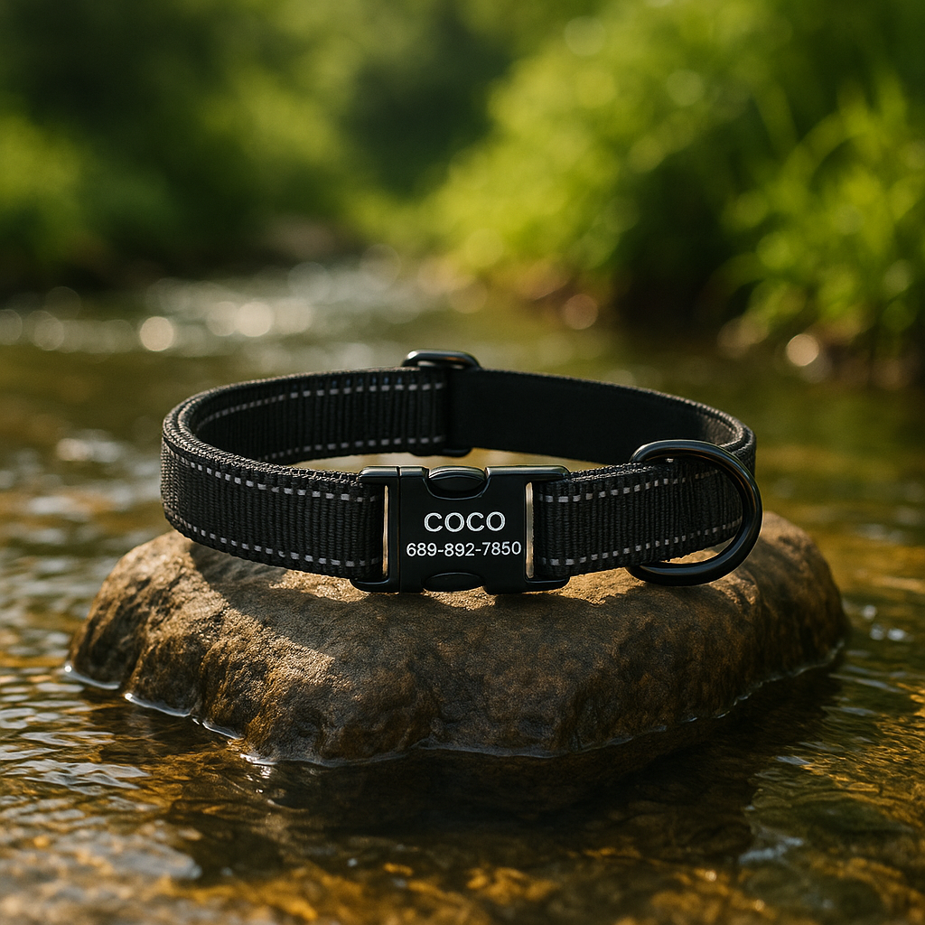 Collier pour Chien gravé noir