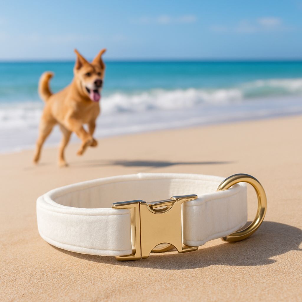 Collier pour chien en velours personnalisé blanc