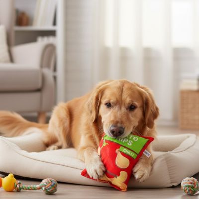 jeux interactif pour chien | Sac Chips Crépitant - Excursion Chien