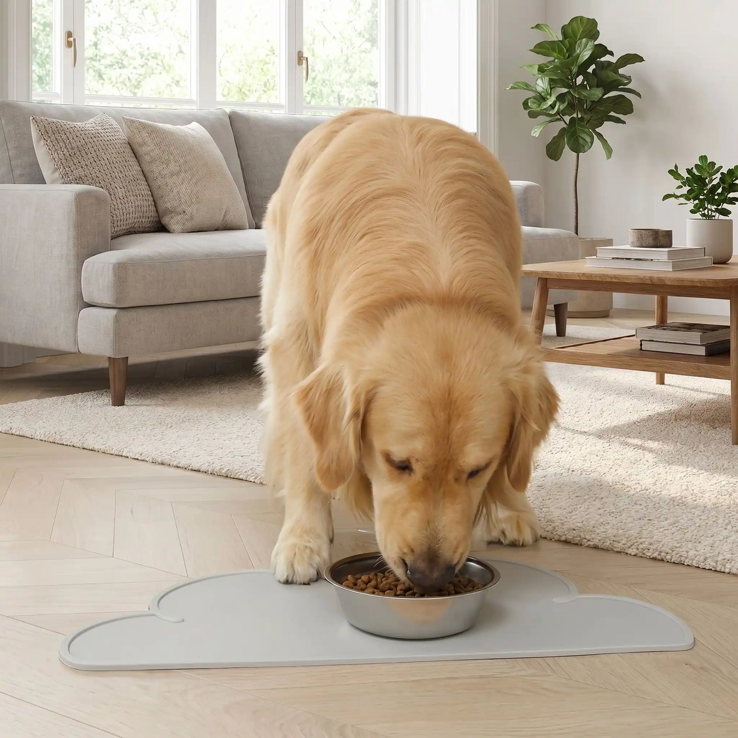 tapis antidérapant gamelle chien en matériau souple qui s'adapte parfaitement aux différentes surfaces