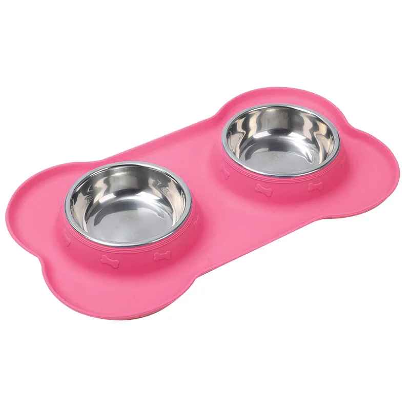 Double gamelle avec tapis antidérapant pour chien