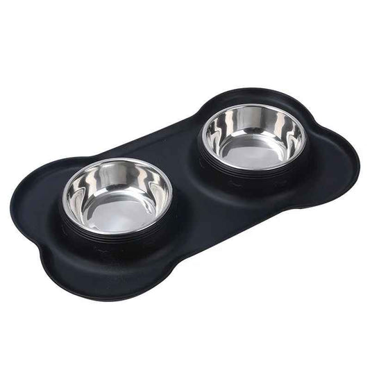 Gamelle double pour chien en inox avec tapis en silicone