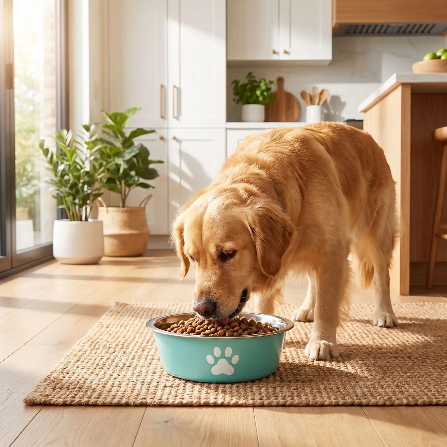 Chien mangeant dans une Gamelle en acier inoxydable avec base antidérapante