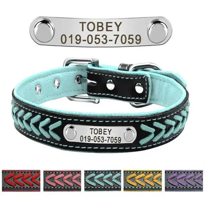 Collier chien personnalisé en cuir tressé