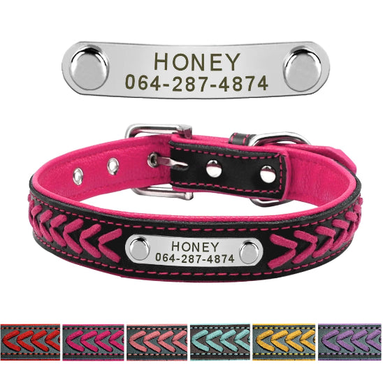 Collier chien personnalisé en cuir tressé
