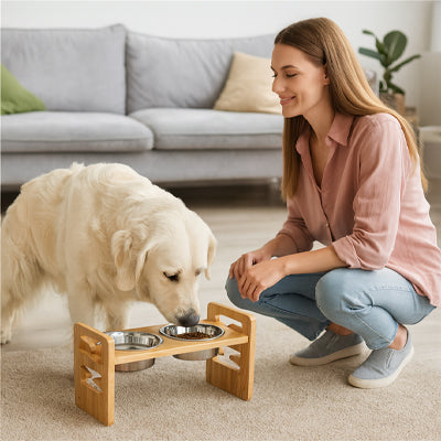 Porte gamelle pour chien au design chaleureux