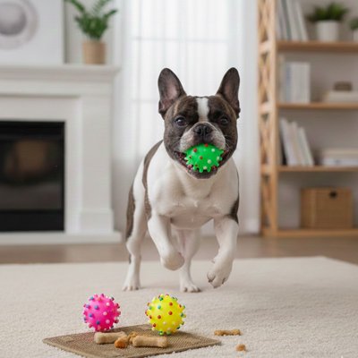 Balle pour Chien à picots souples qui masse les gencives du chien