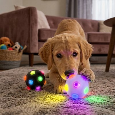 Balle pour Chien lumineuse qui s'illumine automatiquement de couleurs vives lors du mouvement ou du contact pour stimuler l'attention du chien