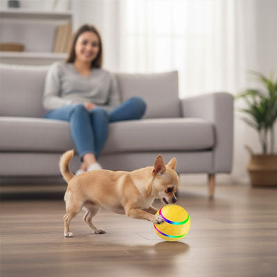 balle pour petit chien avec lumières LED multicolores