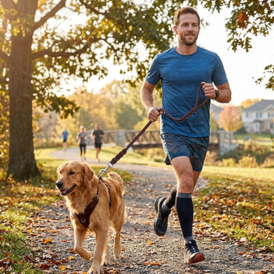 chien en laisse résistant à la pluie et à l'humidité des matins brumeux