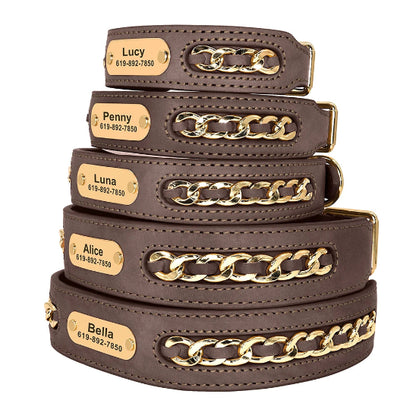 collier chien cuir marron avec gravure d'identification