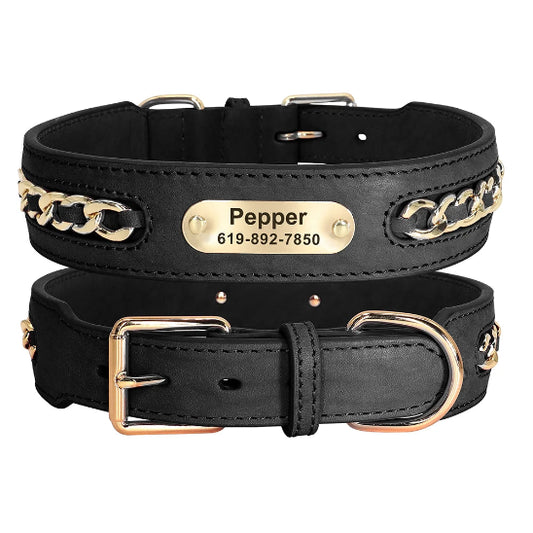 collier chien cuir noir fabriqué avec un cuir premium soigneusement sélectionné