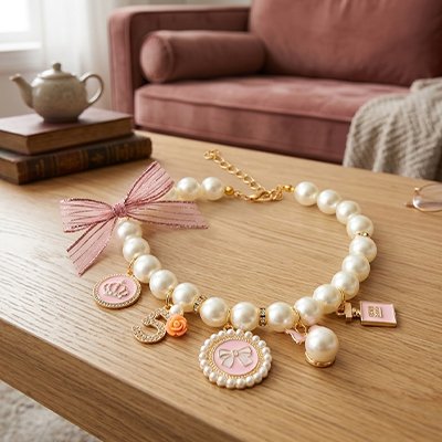 Collier pour Chien en perles nacrées blanches imitant les perles fines pour un effet luxueux et élégant