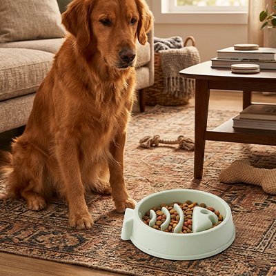Gamelle anti glouton chien à surface lisse permettant un nettoyage rapide et hygiénique après chaque utilisation