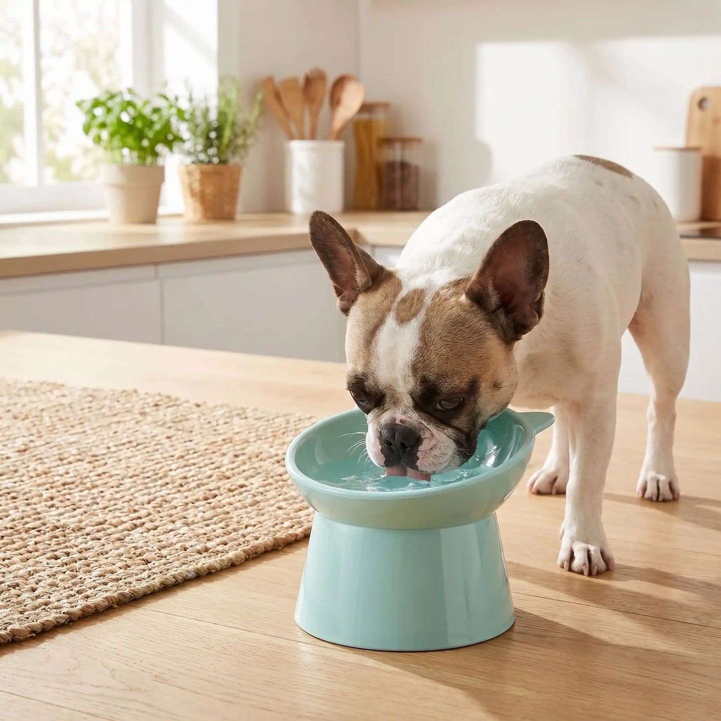 gamelle chien surélevée bleu pâle qui Protège naturellement le cou et les articulations de l'animal