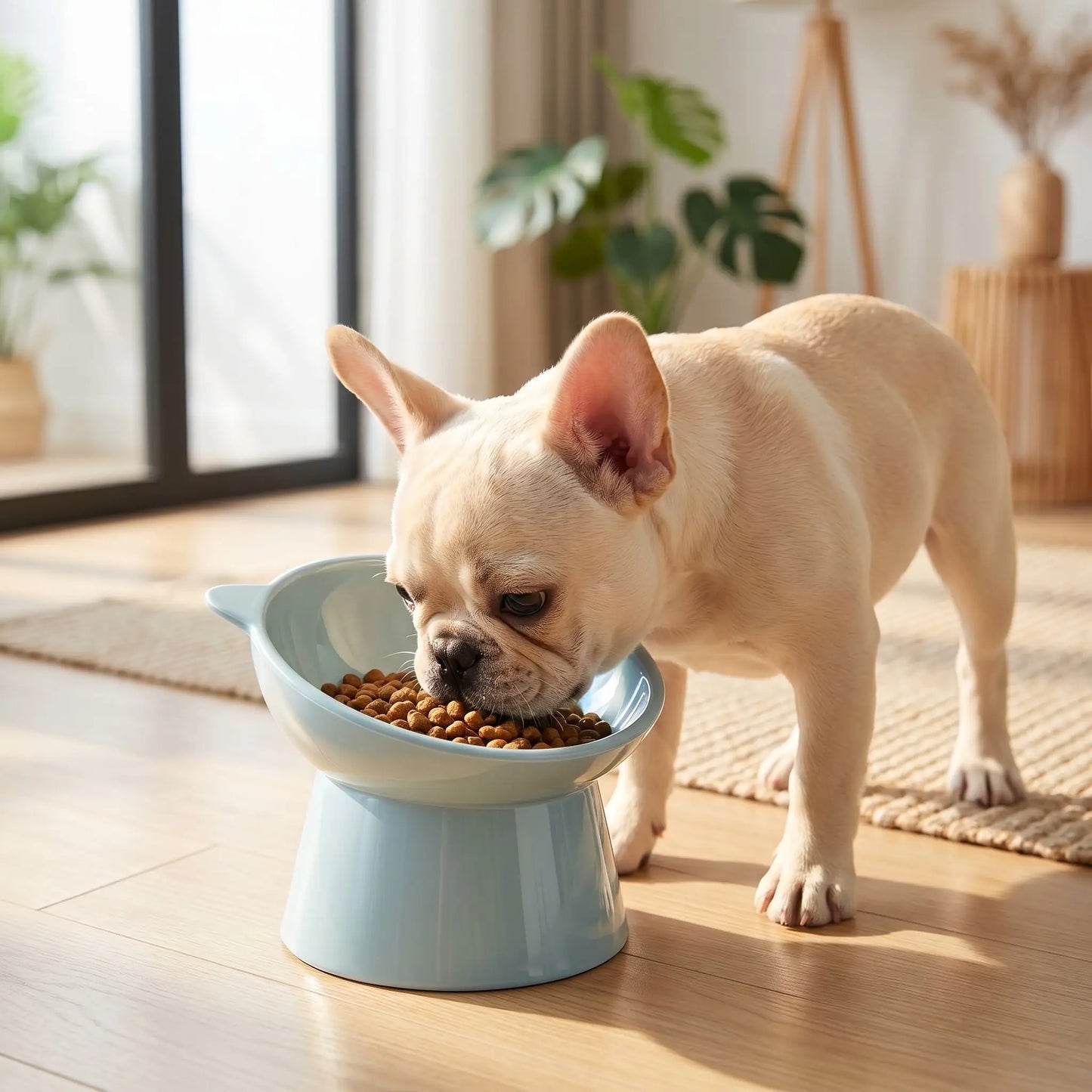 gamelle chien surélevée gris pâle qui permet à votre chien de manger sans se baisser excessivement