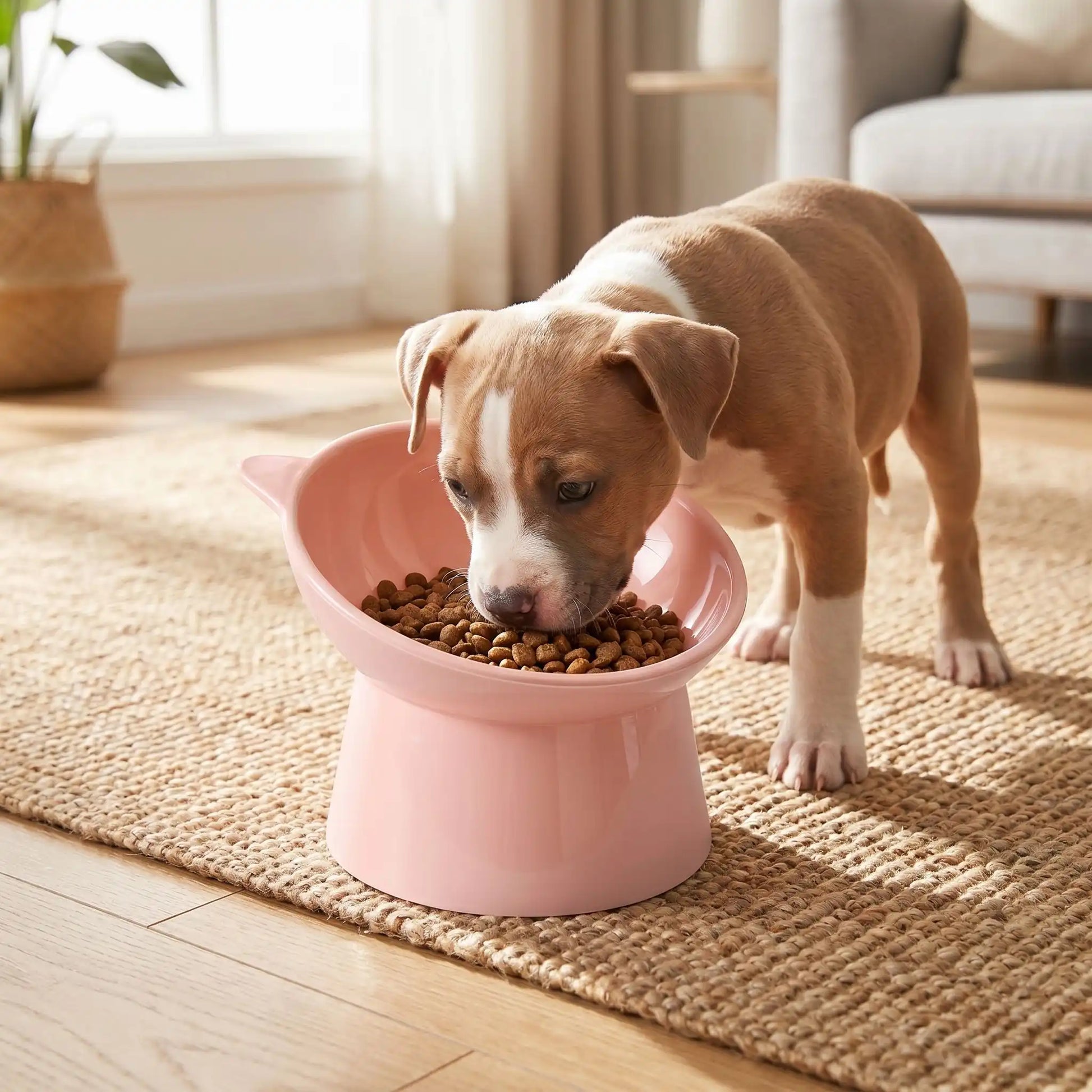 gamelle chien surélevée rose pâle confortable qui évite les tensions articulaires de votre compagnon