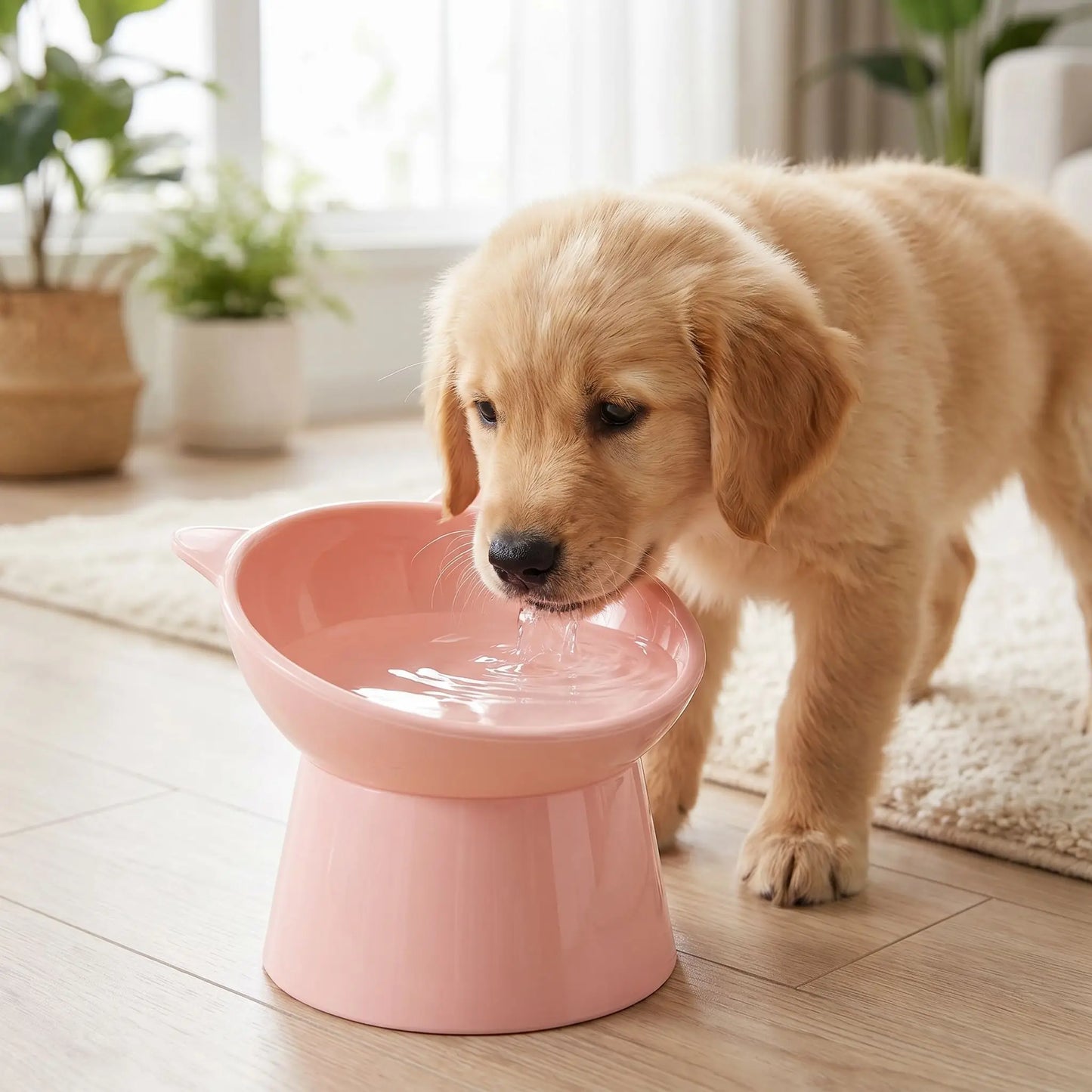 gamelle chien surélevée rose pâle qui protège votre animal contre les douleurs cervicales après les repas