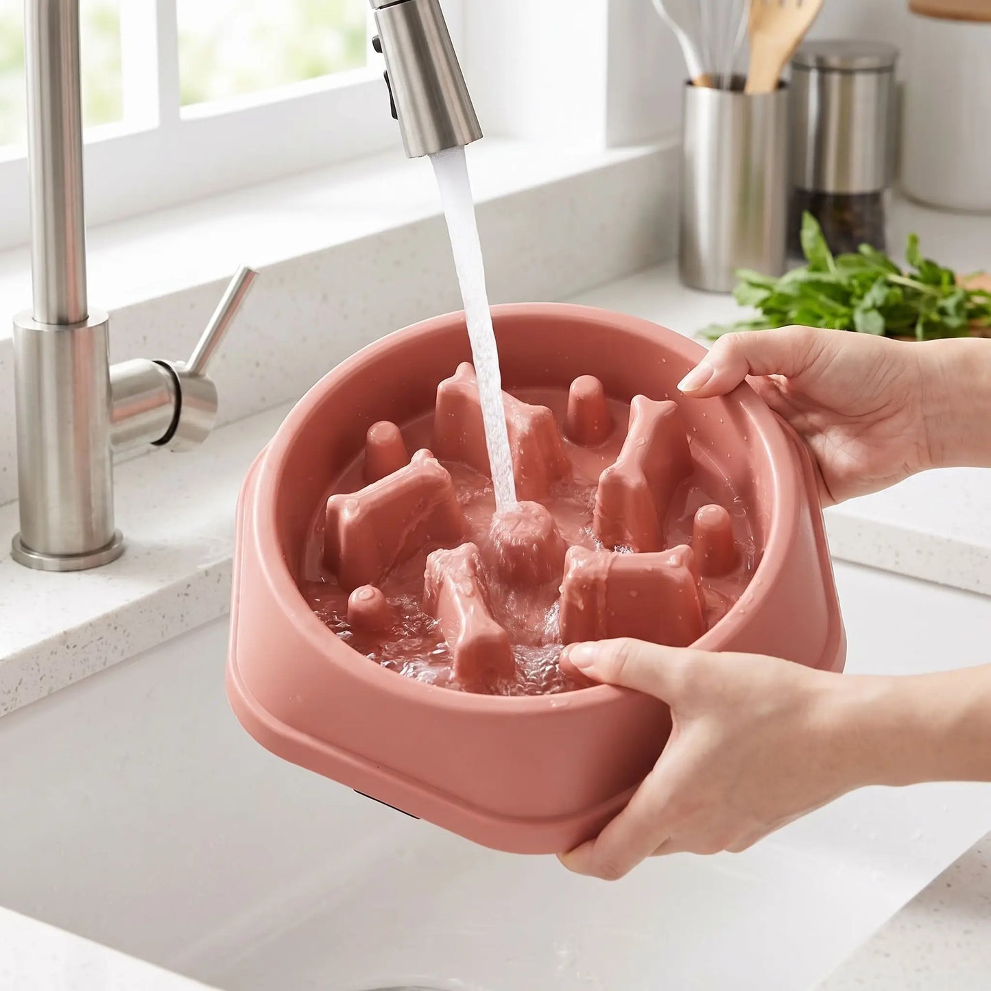 gamelle ralentisseur pour chien rose facile a nettoyer