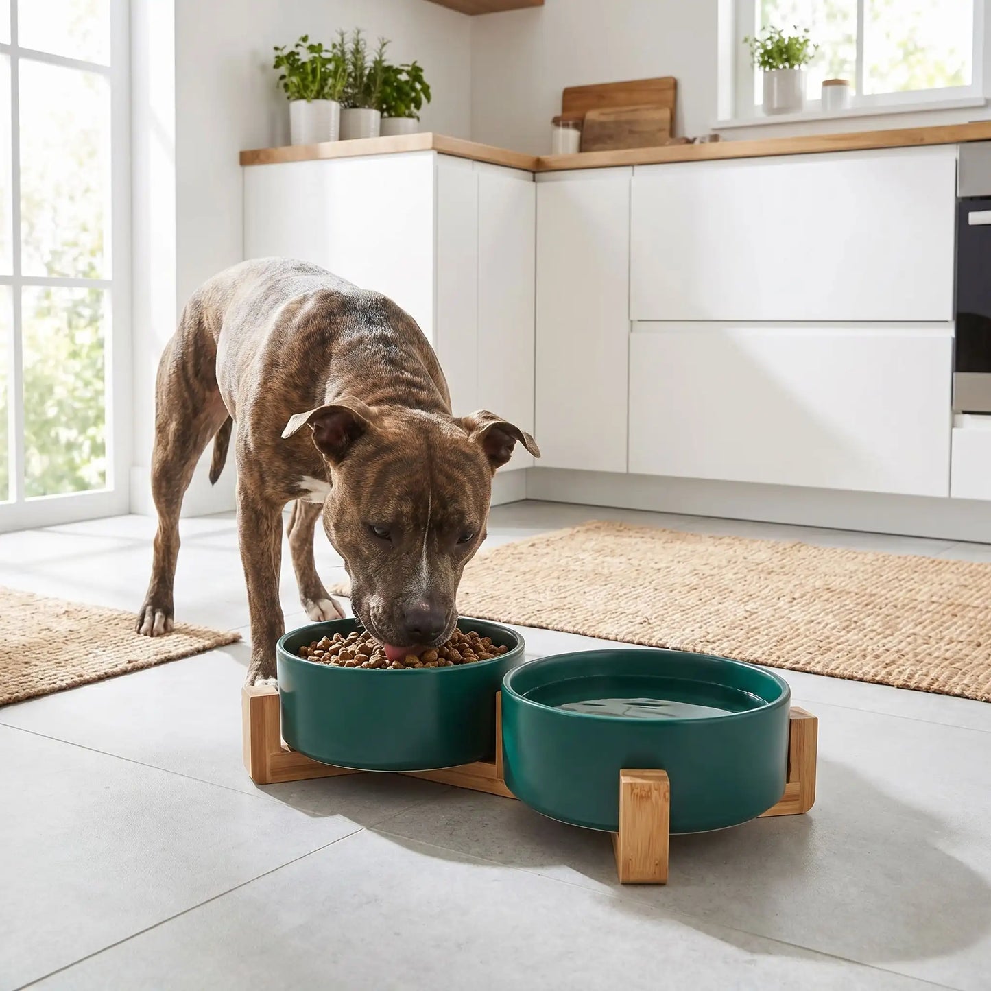 gamelle verte en céramique pour chien qui réduit la fatigue du cou et des articulations de votre animal